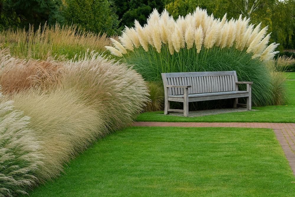 Декоративні трави на фоні саду